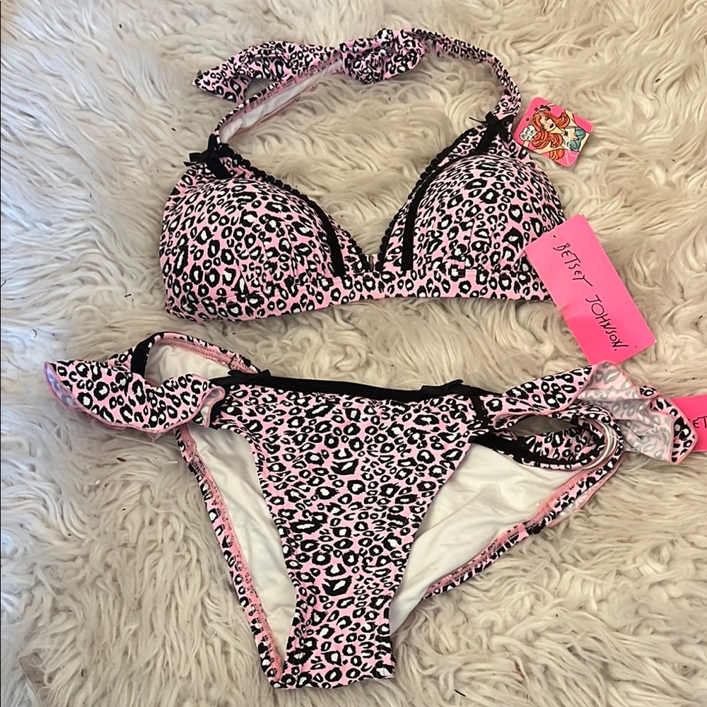 Betsey Johnson Pink and Black Leopard Bikini